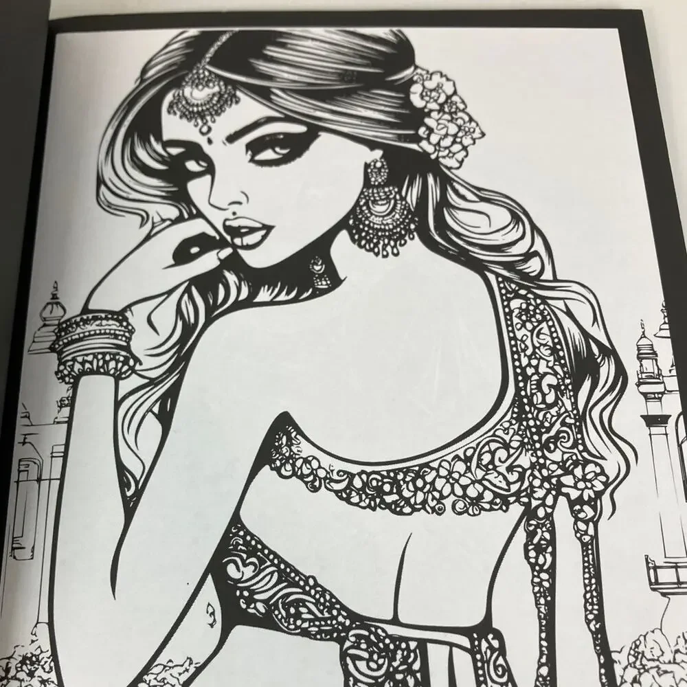 NWT Bollywood Beauties Adults Teens Coloring Book by Mina Miranda